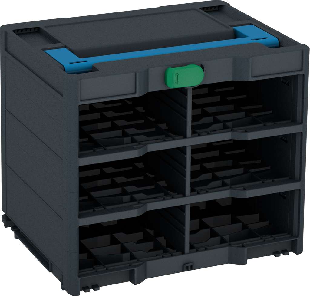 Systainer³ Rack/0 M 337, Anthracite with Sky Blue lid handle and Signal Green catches