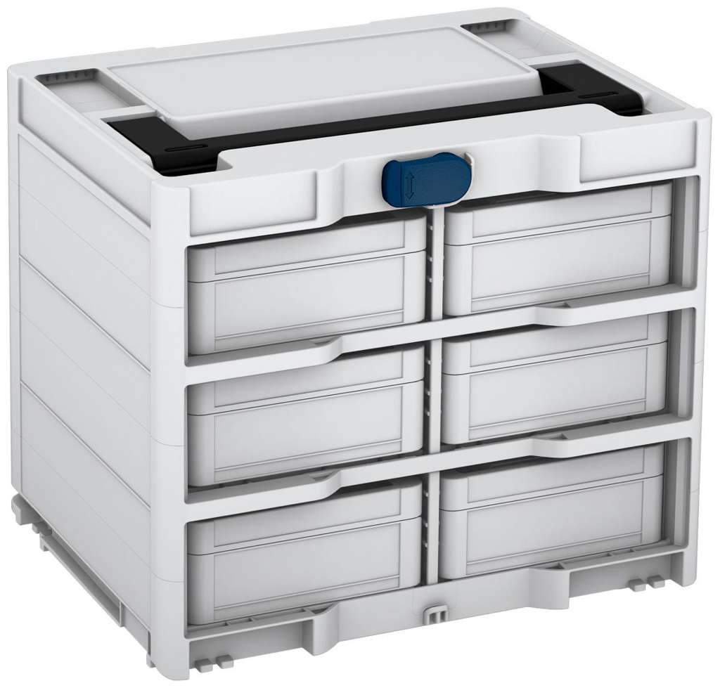 Systainer³ Rack/6 M 337, Light Grey with Black lid handle and Sapphire Blue catches