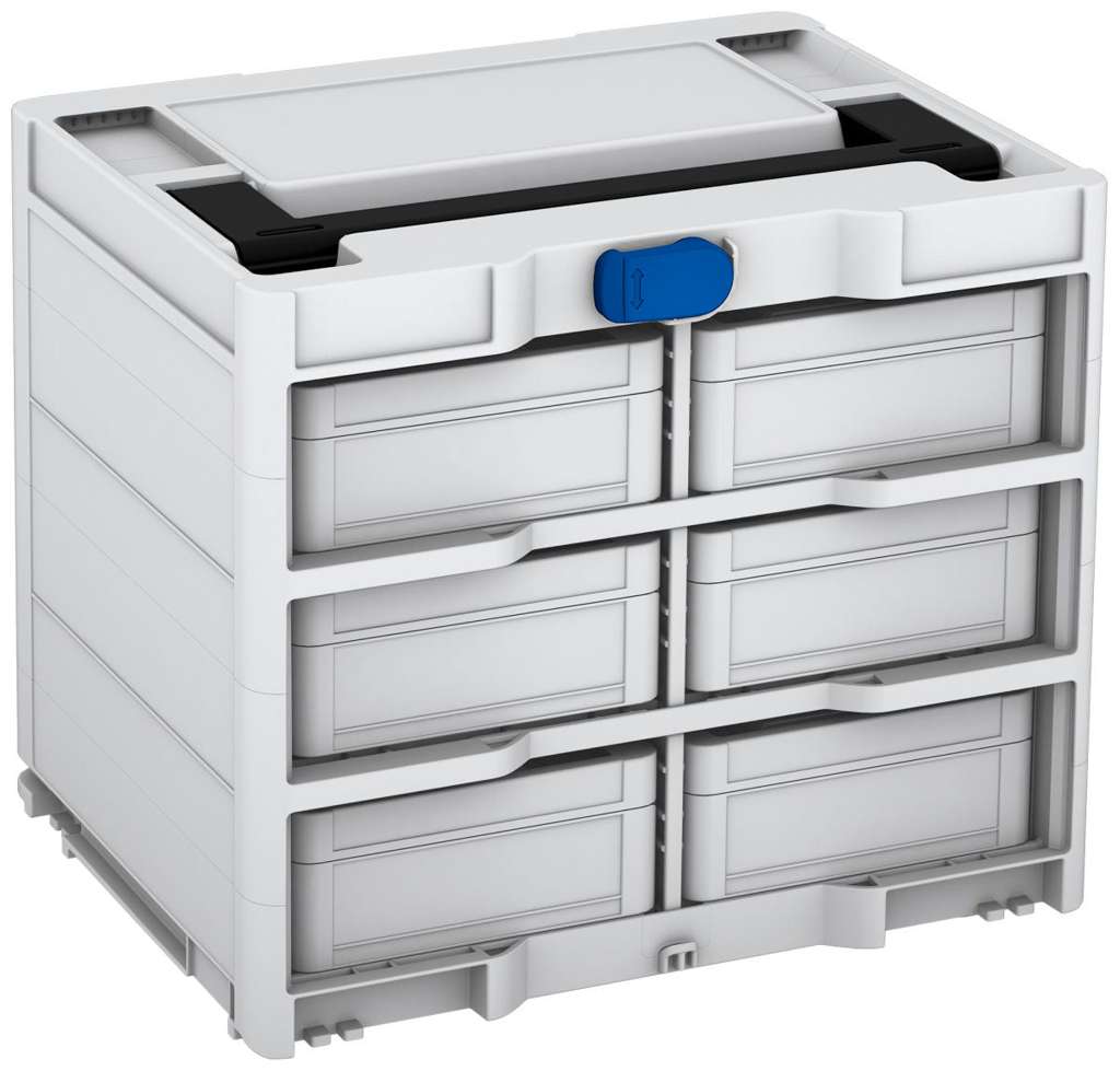 Systainer³ Rack/6 M 337, Light Grey with Black lid handle and Signal Blue catches