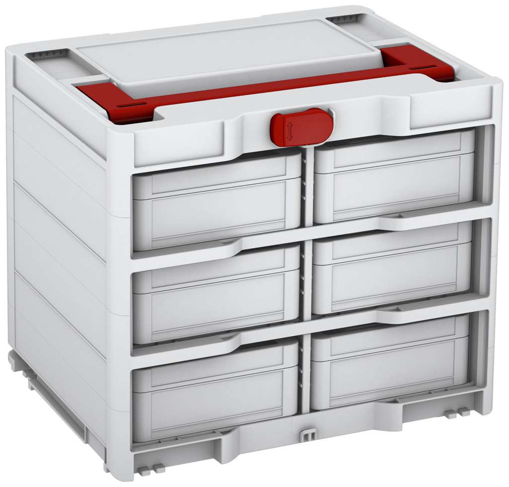 Systainer³ Rack/6 M 337, Light Grey with Carmine Red lid handle and Carmine Red catches