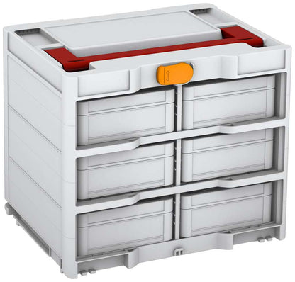 Systainer³ Rack/6 M 337, Light Grey with Carmine Red lid handle and Daffodil Yellow catches