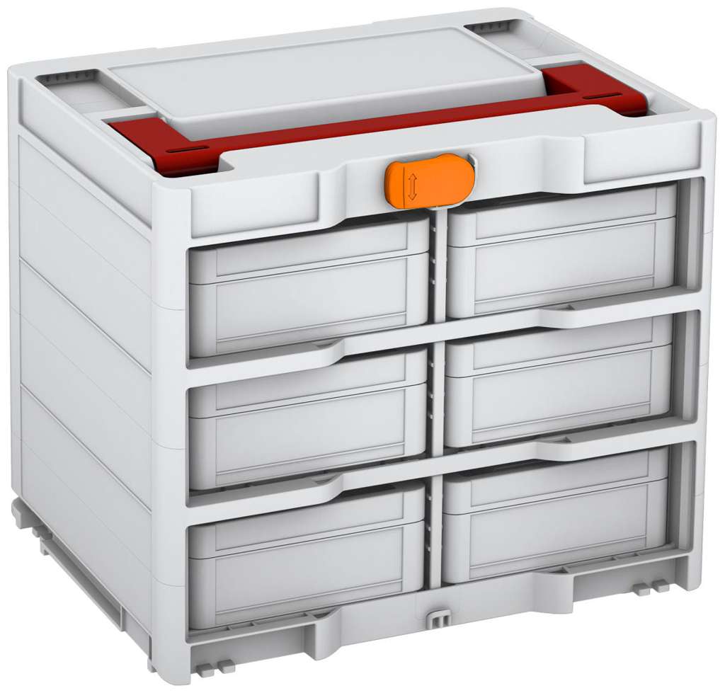 Systainer³ Rack/6 M 337, Light Grey with Carmine Red lid handle and Deep Orange catches