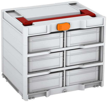 Systainer³ Rack/6 M 337, Light Grey with Carmine Red lid handle and Deep Orange catches