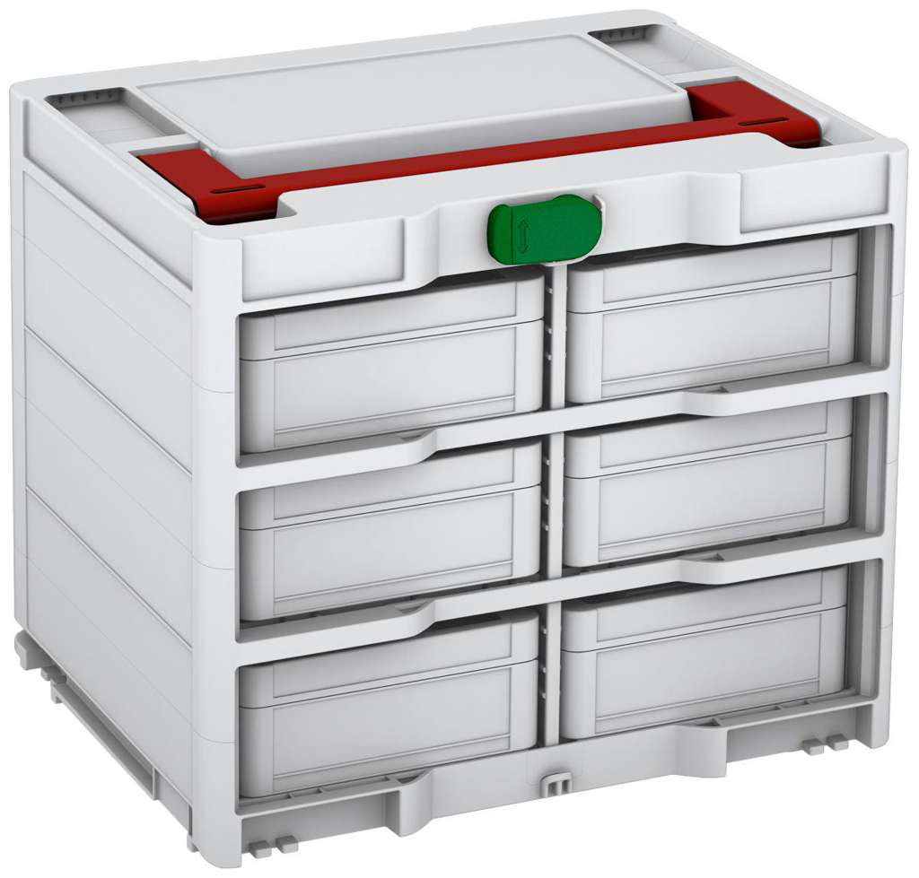 Systainer³ Rack/6 M 337, Light Grey with Carmine Red lid handle and Emerald Green catches