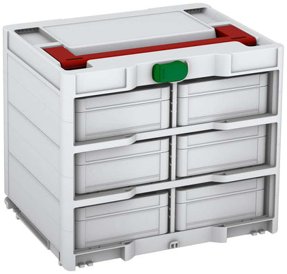 Systainer³ Rack/6 M 337, Light Grey with Carmine Red lid handle and Emerald Green catches