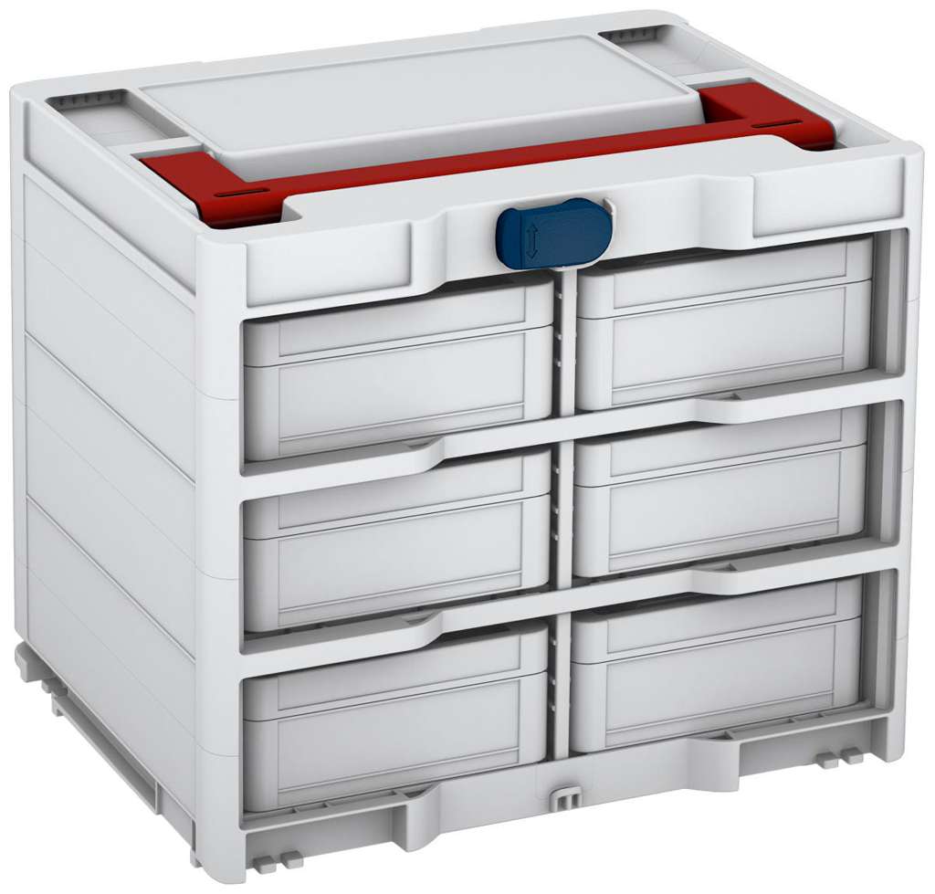 Systainer³ Rack/6 M 337, Light Grey with Carmine Red lid handle and Sapphire Blue catches