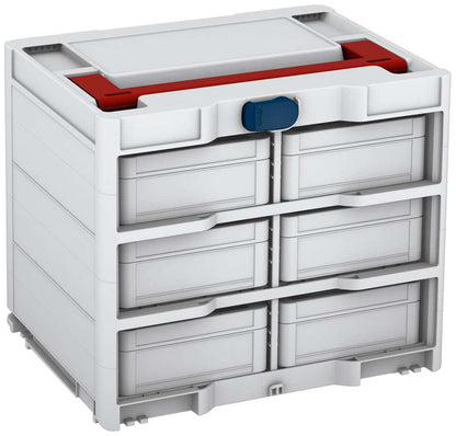 Systainer³ Rack/6 M 337, Light Grey with Carmine Red lid handle and Sapphire Blue catches