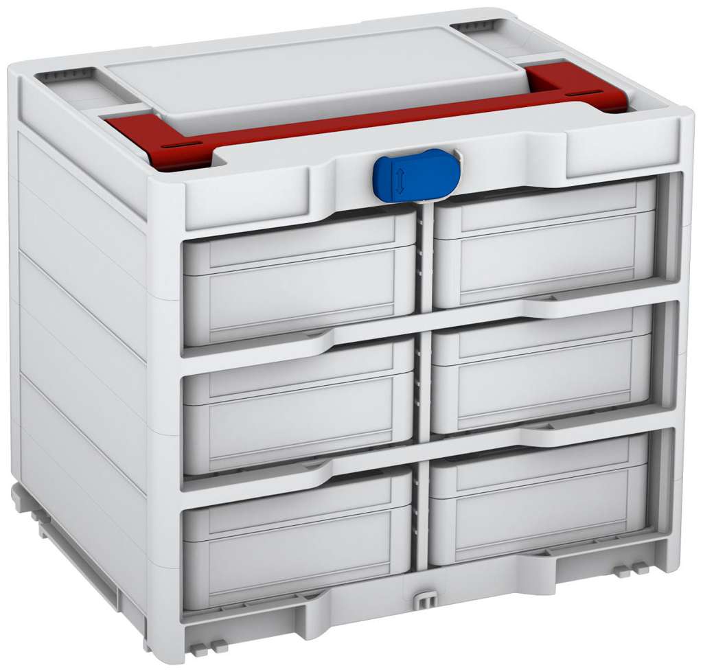 Systainer³ Rack/6 M 337, Light Grey with Carmine Red lid handle and Signal Blue catches
