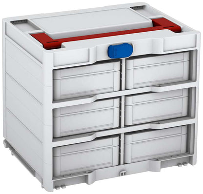Systainer³ Rack/6 M 337, Light Grey with Carmine Red lid handle and Signal Blue catches