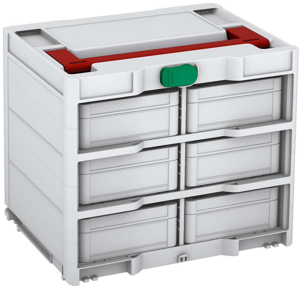 Systainer³ Rack/6 M 337, Light Grey with Carmine Red lid handle and Signal Green catches