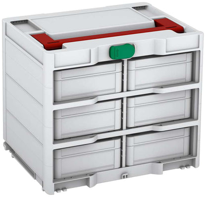 Systainer³ Rack/6 M 337, Light Grey with Carmine Red lid handle and Signal Green catches