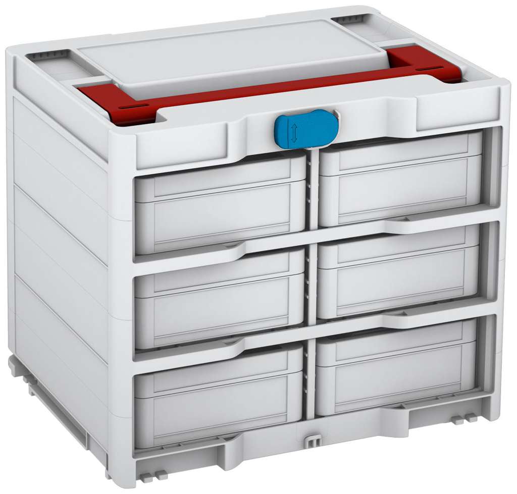 Systainer³ Rack/6 M 337, Light Grey with Carmine Red lid handle and Sky Blue catches