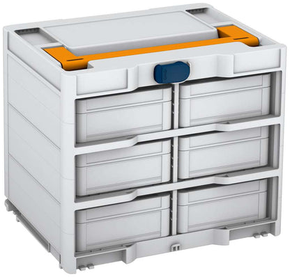 Systainer³ Rack/6 M 337, Light Grey with Daffodil Yellow lid handle and Sapphire Blue catches