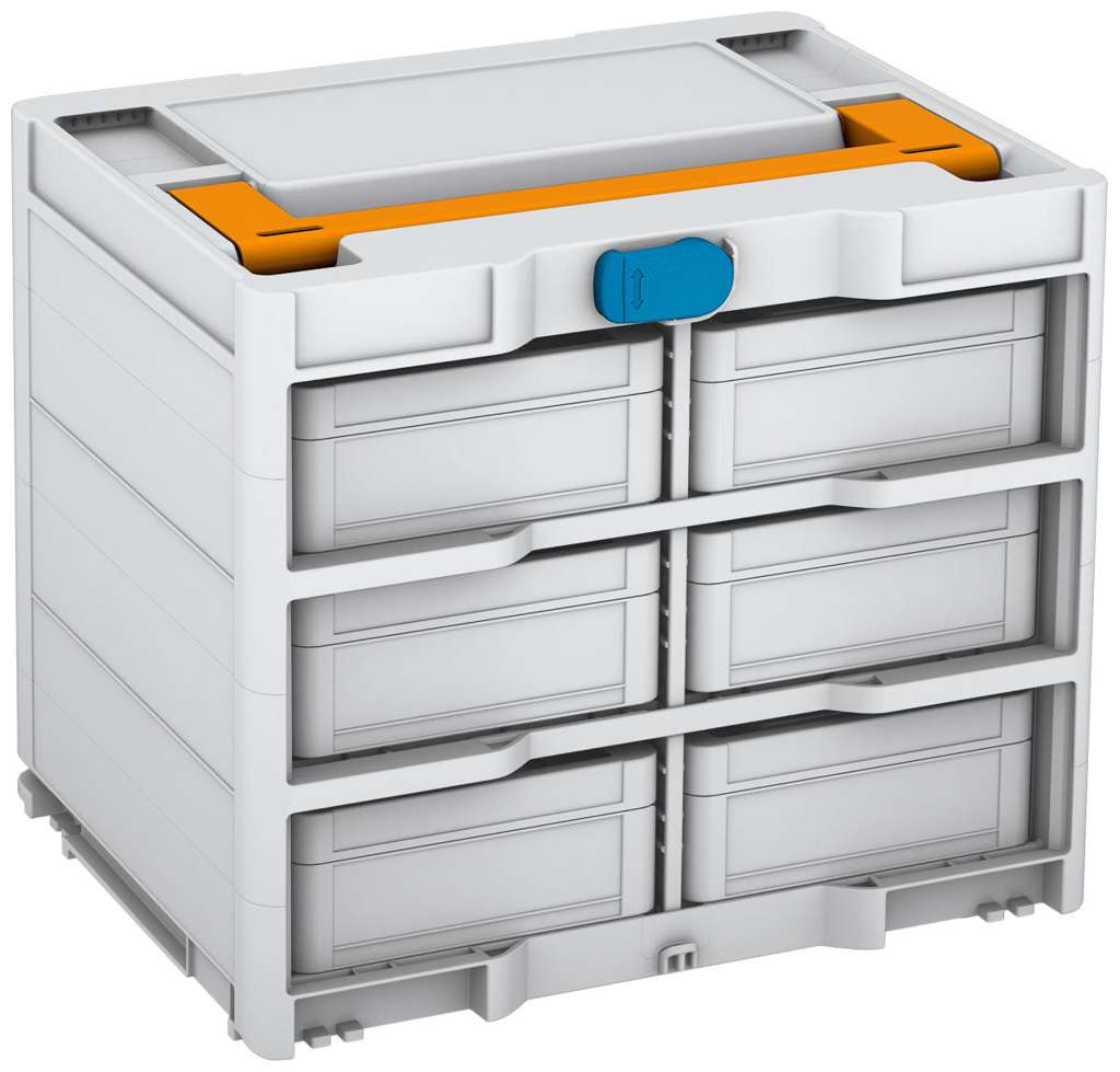 Systainer³ Rack/6 M 337, Light Grey with Daffodil Yellow lid handle and Sky Blue catches