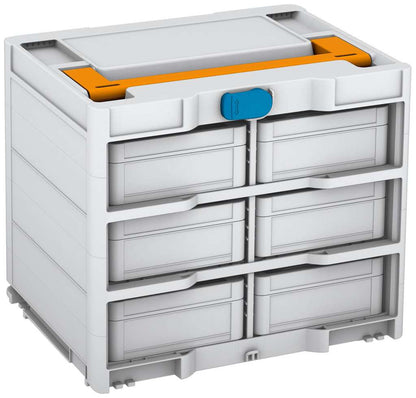 Systainer³ Rack/6 M 337, Light Grey with Daffodil Yellow lid handle and Sky Blue catches