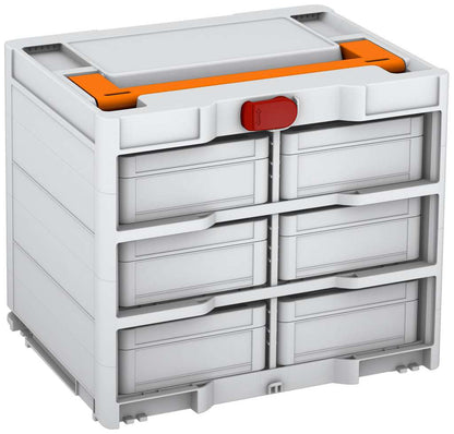 Systainer³ Rack/6 M 337, Light Grey with Deep Orange lid handle and Carmine Red catches