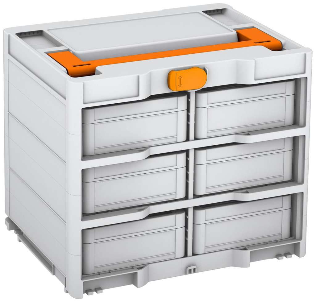 Systainer³ Rack/6 M 337, Light Grey with Deep Orange lid handle and Daffodil Yellow catches