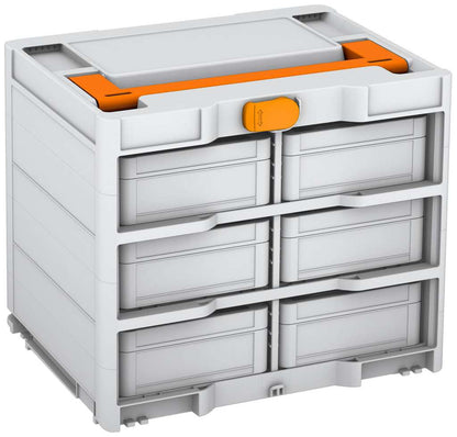 Systainer³ Rack/6 M 337, Light Grey with Deep Orange lid handle and Daffodil Yellow catches