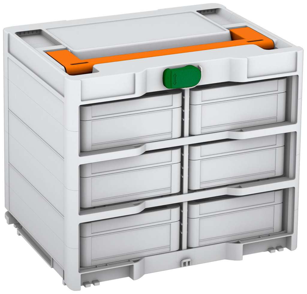 Systainer³ Rack/6 M 337, Light Grey with Deep Orange lid handle and Emerald Green catches