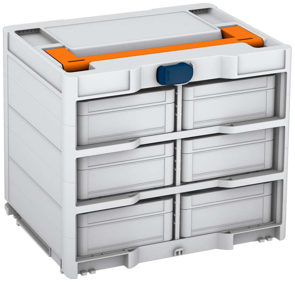 Systainer³ Rack/6 M 337, Light Grey with Deep Orange lid handle and Sapphire Blue catches
