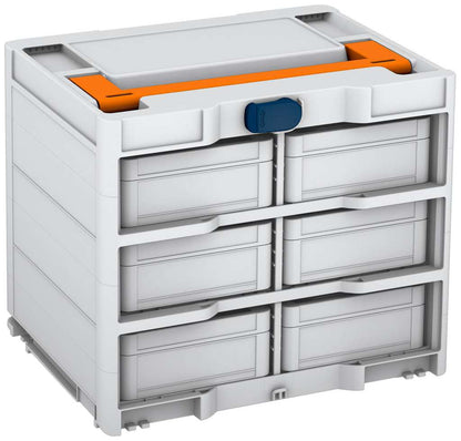 Systainer³ Rack/6 M 337, Light Grey with Deep Orange lid handle and Sapphire Blue catches