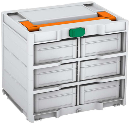 Systainer³ Rack/6 M 337, Light Grey with Deep Orange lid handle and Signal Green catches