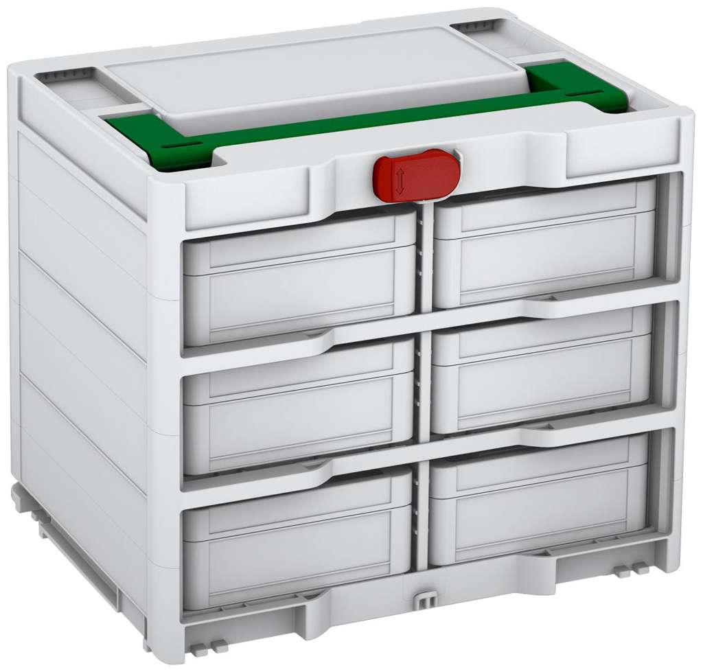 Systainer³ Rack/6 M 337, Light Grey with Emerald Green lid handle and Carmine Red catches
