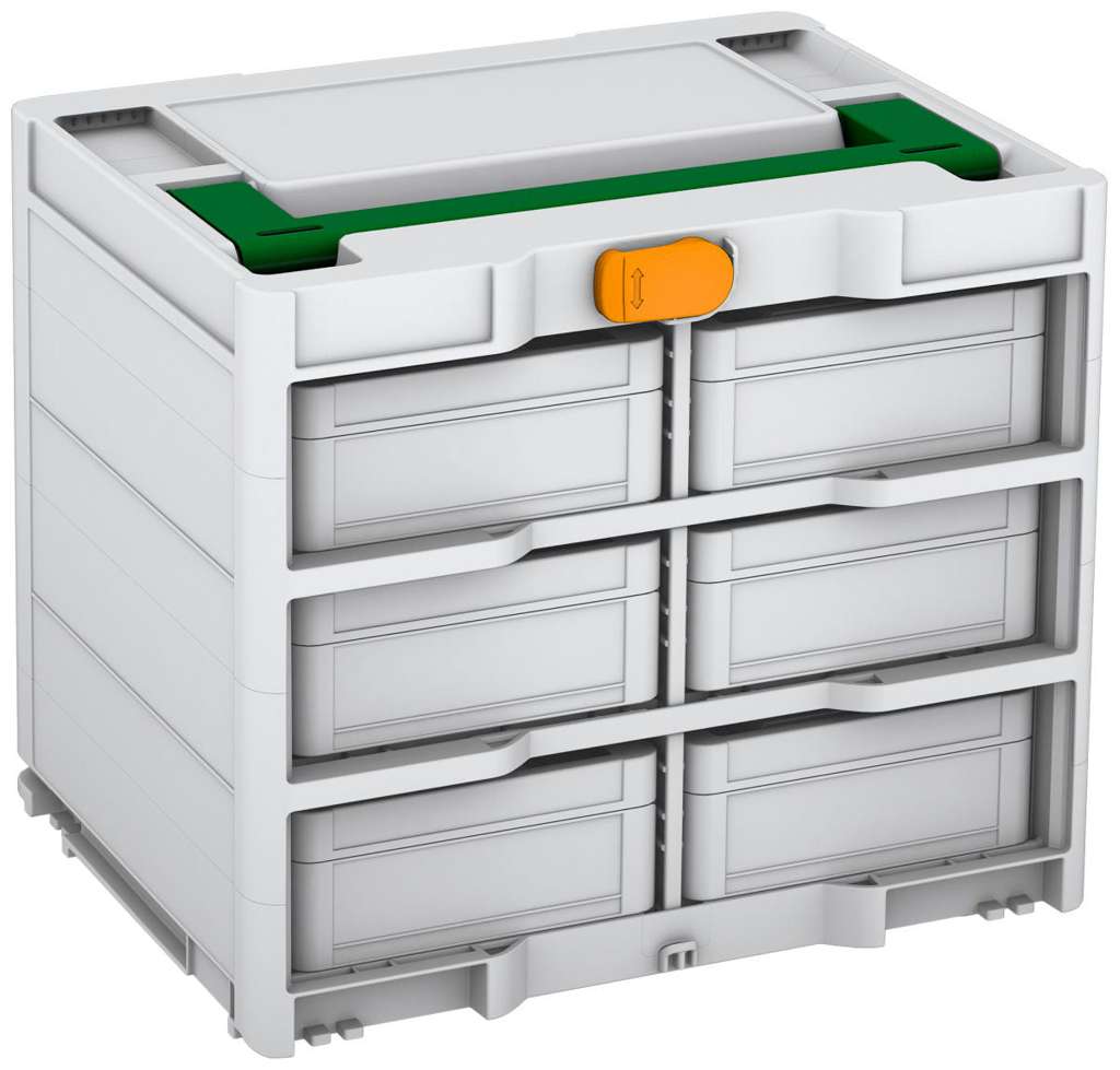 Systainer³ Rack/6 M 337, Light Grey with Emerald Green lid handle and Daffodil Yellow catches