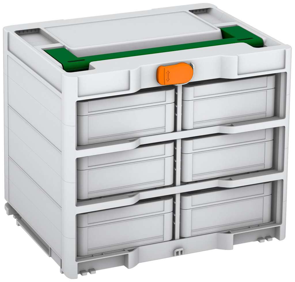 Systainer³ Rack/6 M 337, Light Grey with Emerald Green lid handle and Deep Orange catches