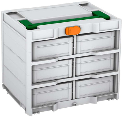 Systainer³ Rack/6 M 337, Light Grey with Emerald Green lid handle and Deep Orange catches