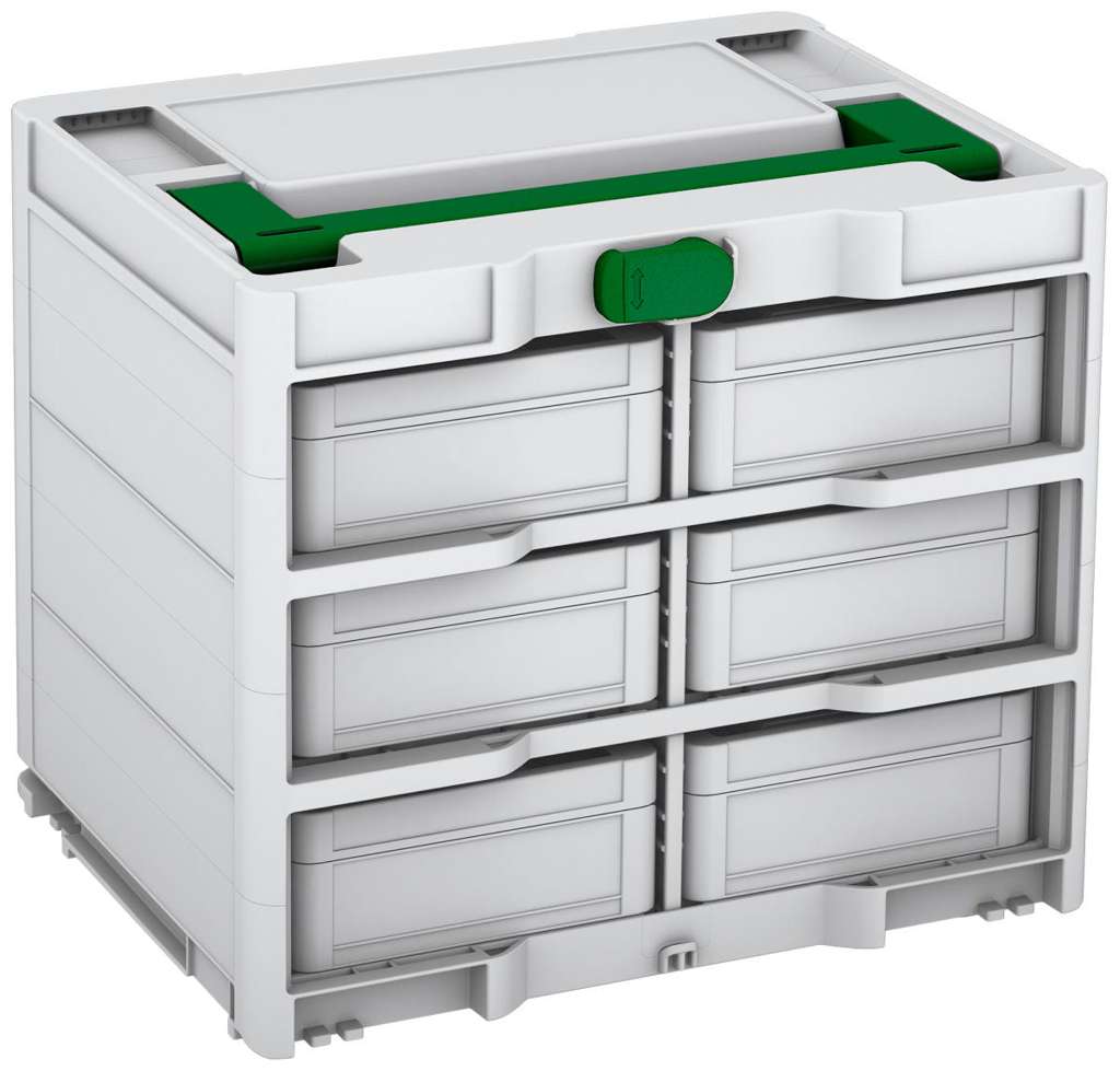 Systainer³ Rack/6 M 337, Light Grey with Emerald Green lid handle and Emerald Green catches