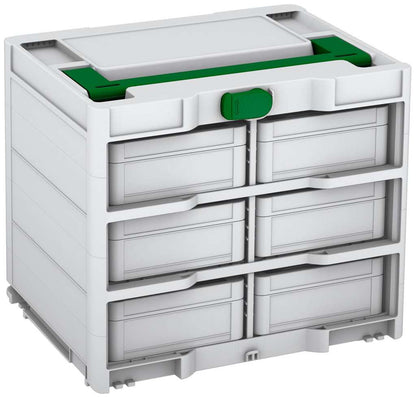 Systainer³ Rack/6 M 337, Light Grey with Emerald Green lid handle and Emerald Green catches