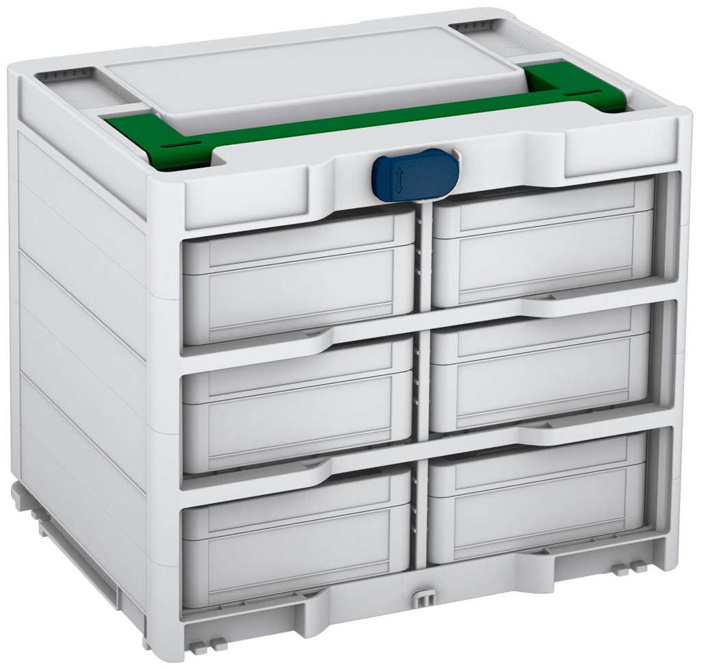 Systainer³ Rack/6 M 337, Light Grey with Emerald Green lid handle and Sapphire Blue catches
