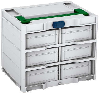 Systainer³ Rack/6 M 337, Light Grey with Emerald Green lid handle and Sapphire Blue catches