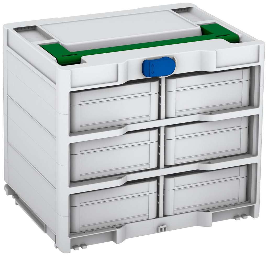 Systainer³ Rack/6 M 337, Light Grey with Emerald Green lid handle and Signal Blue catches