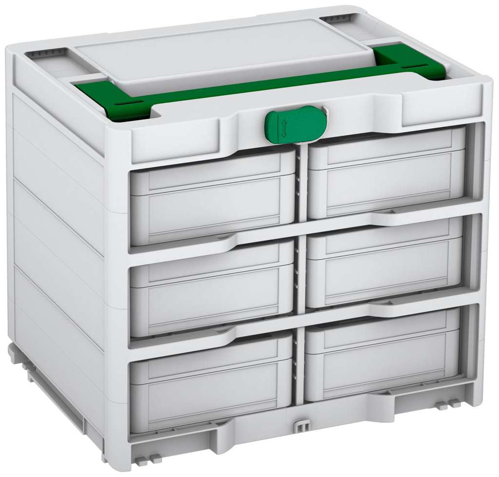 Systainer³ Rack/6 M 337, Light Grey with Emerald Green lid handle and Signal Green catches