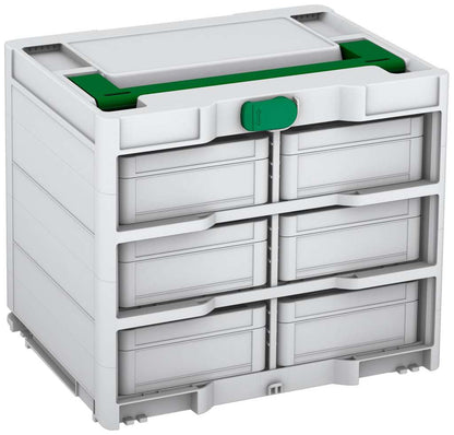 Systainer³ Rack/6 M 337, Light Grey with Emerald Green lid handle and Signal Green catches