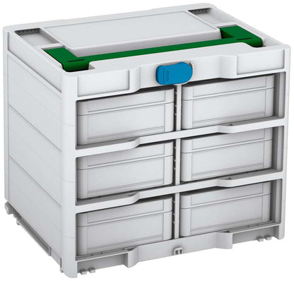 Systainer³ Rack/6 M 337, Light Grey with Emerald Green lid handle and Sky Blue catches