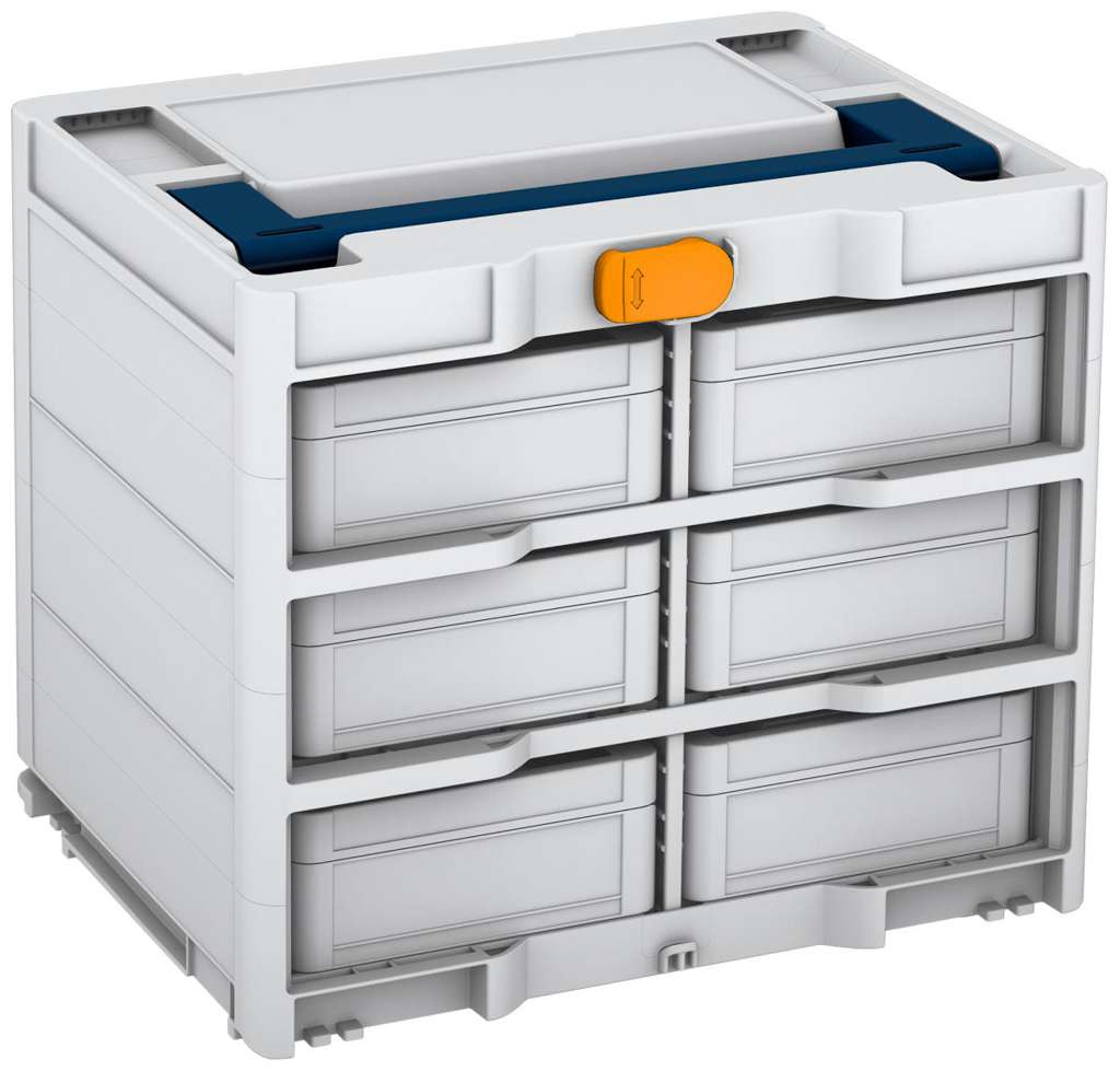 Systainer³ Rack/6 M 337, Light Grey with Sapphire Blue lid handle and Daffodil Yellow catches