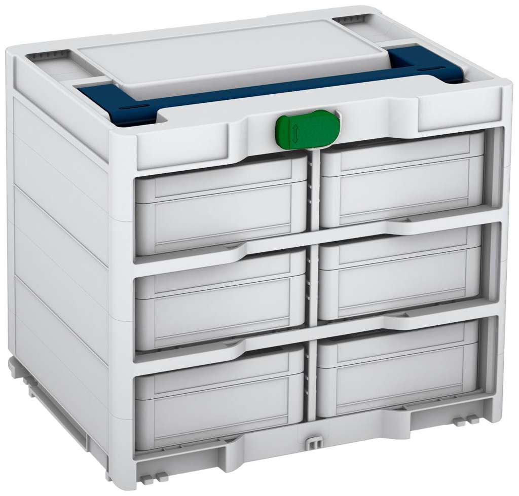 Systainer³ Rack/6 M 337, Light Grey with Sapphire Blue lid handle and Emerald Green catches