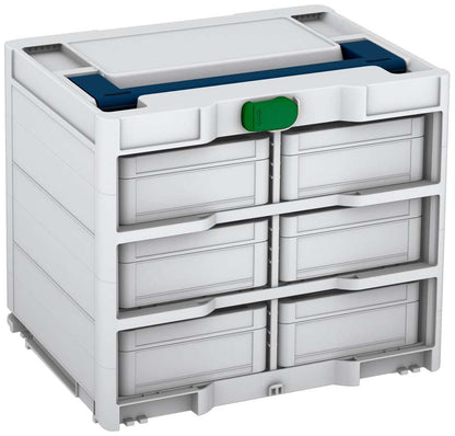 Systainer³ Rack/6 M 337, Light Grey with Sapphire Blue lid handle and Emerald Green catches