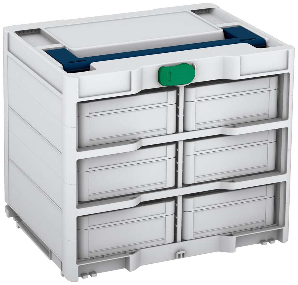Systainer³ Rack/6 M 337, Light Grey with Sapphire Blue lid handle and Signal Green catches