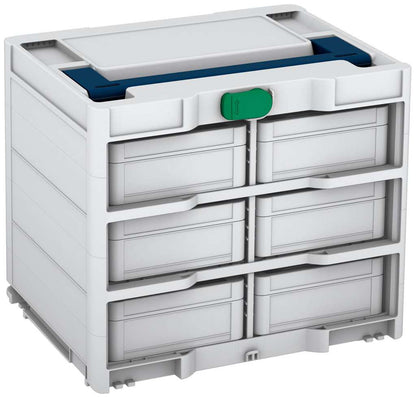 Systainer³ Rack/6 M 337, Light Grey with Sapphire Blue lid handle and Signal Green catches