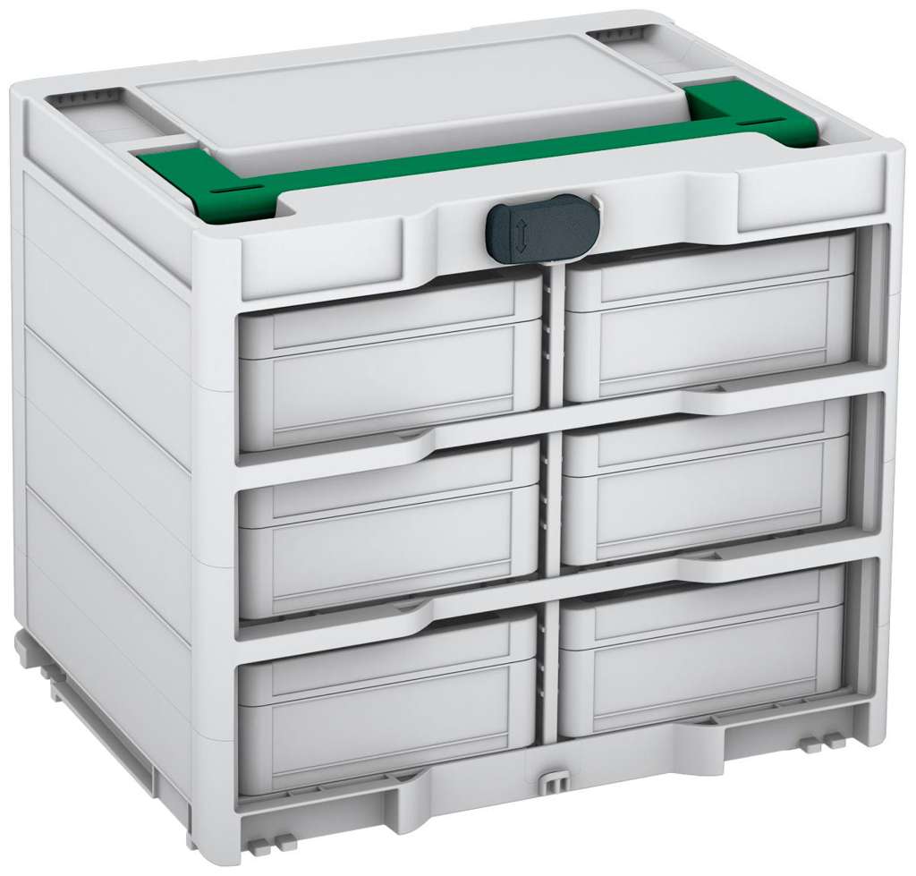 Systainer³ Rack/6 M 337, Light Grey with Signal Green lid handle and Anthracite catches