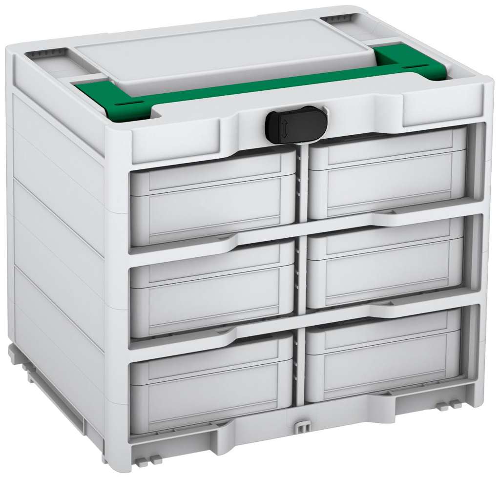 Systainer³ Rack/6 M 337, Light Grey with Signal Green lid handle and Black catches