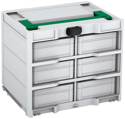 Systainer³ Rack/6 M 337, Light Grey with Signal Green lid handle and Black catches
