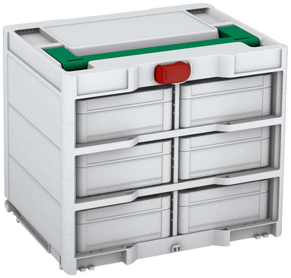 Systainer³ Rack/6 M 337, Light Grey with Signal Green lid handle and Carmine Red catches