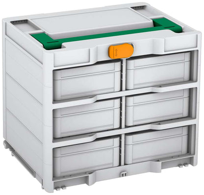 Systainer³ Rack/6 M 337, Light Grey with Signal Green lid handle and Daffodil Yellow catches