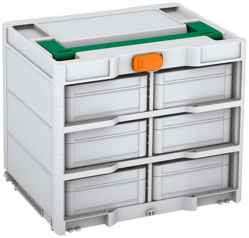 Systainer³ Rack/6 M 337, Light Grey with Signal Green lid handle and Deep Orange catches
