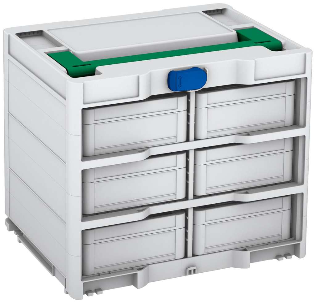 Systainer³ Rack/6 M 337, Light Grey with Signal Green lid handle and Signal Blue catches
